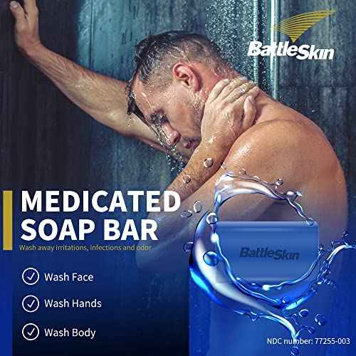 Battleskin Antifungal Medicated Soap Bar, Tea Tree Oil Body Soap Bar, Athletes Foot Jock Itch Ringworm Yeast Infection Treatment With Natural Oil