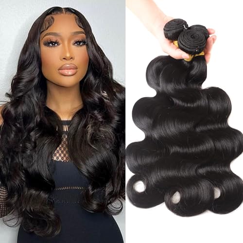 Brazilian Human Hair Bundles 12A Body Wave Bundles Human Hair Unprocessed Brazilian Virgin Hair Weave Bundles Deals Human Hair e Natural Black (black body wave bundles, 16 18 20)