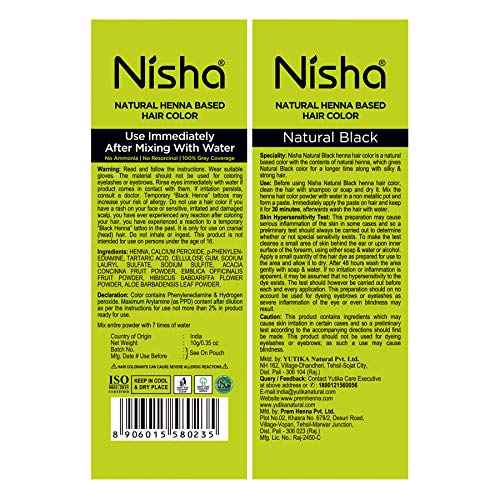 Nisha Natural Henna Based Hair Color (Natural Black) 10GM Pack of 10
