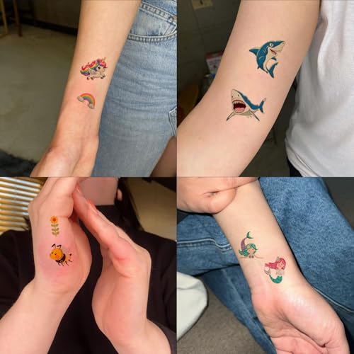 Temporary Tattoo for Kids,400 Pcs Mix Style Glow in the Dark Tattoos Kids Stickers Luminous Party Supplies with Animal/Dinosaur/Mermaid/Unicorn/Space/Butterfly/shark Stickers for Boys Girls 573
