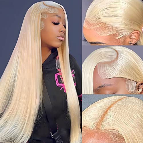 613 Blonde 13x4 Lace Front Wig Human Hair Pre Plucked Brazilian Straight 613 Blonde Human Hair Wigs for Women 150% Density Transparent Lace Frontal Wig with Baby Hair (16 inch, 13x4 Straight)