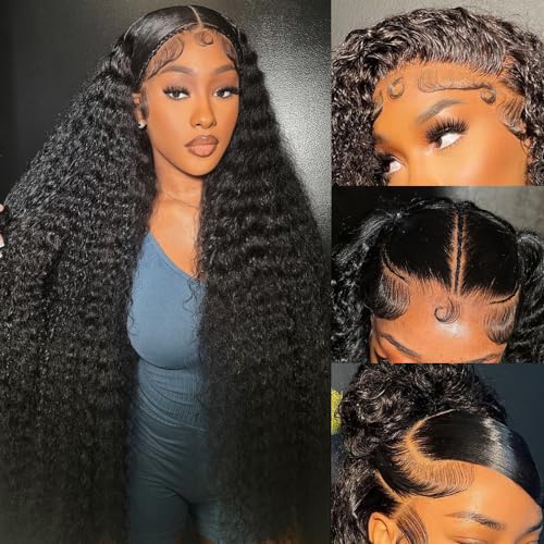 200% Density 20 Inch 13x6 Deep Wave Lace Front Wigs Human Hair Curly HD Lace Front Human Hair Wig Pre Plucked 100% Real Human Hair No Synthetic Blend No Tangle No Shedding Triple Lifespan 3X