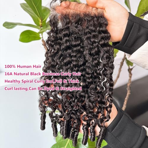 YMS 3C4A Burmese Curly Human Hair Transparent 5x5 Lace Closure 14 Inch 16A Unprocessed Burmese Raw Hair Real Human Hair Lace Closure Natural Black