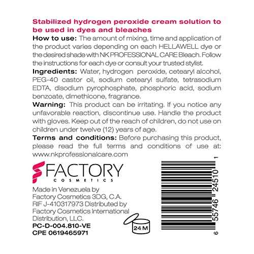 NK Professional Care OXY ACTIVE Activating Oxygenated Cream. Cream peroxide developer. Ideal complement for dyes and bleaches. Vol 30 (4oz)