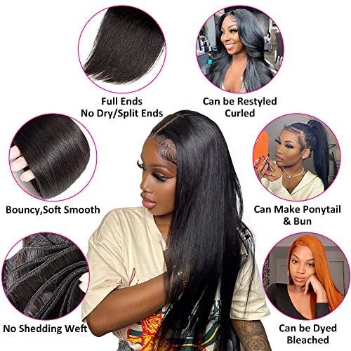 Subella Brazilian Straight Hair 3 Bundles Grade 10A Virgin Unprocessed Brazilian Straight Human Hair Weave Bundles Natural Black Color (16 18 20inch)