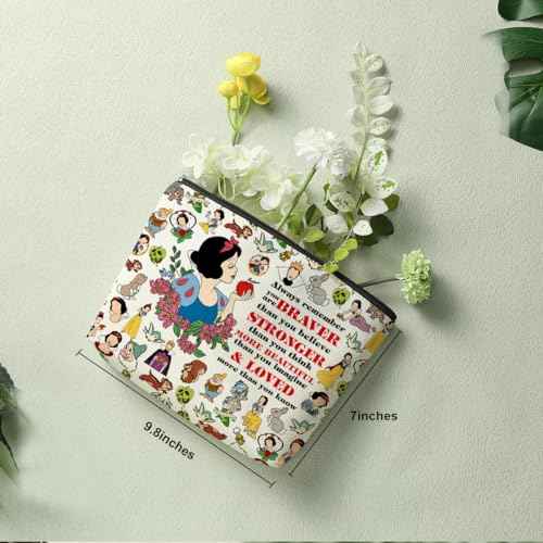Decohim Magical Princess Makeup Bag Inspired Princess Character Christmas Birthday Friendship Gifts for Women Girls Niece Magic Fairy Tales Inspirational Braver Stronger Beautiful Cosmetic Bag