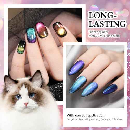 TWOEIGHT Cat Eye Gel Nail Polish, Magnetic 9D Cat Eye Gel Polish Set, 8ml*6 with 1Magnets, Classic Colors Chameleon Magic Galaxy Effect Soak off Nail Art - Sparkle Stunning Gel Polish Gift for Women