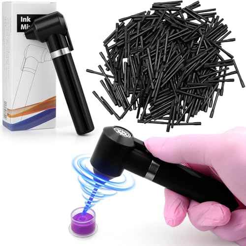 Tattoo Ink Mixer with 105Pcs Mixing Sticks Denergy Tattoo Pigment Machine Eyebrow Color Makeup Tattoo Ink Pigment Electric Agitator Machine for Microblading Tattooing (Black+105pcs Sticks)
