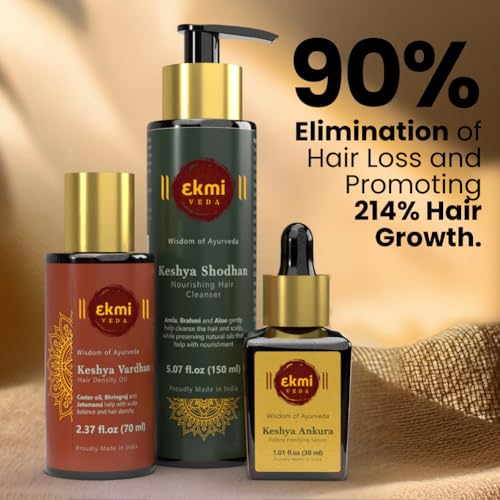 Hair Growth Set With Ayurvedic Herbs- Amla, Bhringraj, Castor, Rosemary For Hair Growth. Sulfate Free Hair Thickening Product,3 Pcs - Oil, Shampoo & Serum, 8.45 Fl Oz
