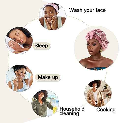 Satin Bonnet for Women - Tie Band Hair Bonnet Large 2 Layered Silk Sleeping Cap Nightcap with 3PCS Hair Scrunchies (Dust Rose)