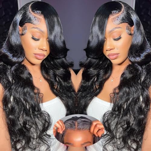 24Inch Wear and Go Glueless Wigs Human Hair Body Wave 6x4 HD Lace Front Human Hair Wigs for Beginneers Headband Wig Human Hair Pre Plucked Lace with Baby Hair 180% Denisty