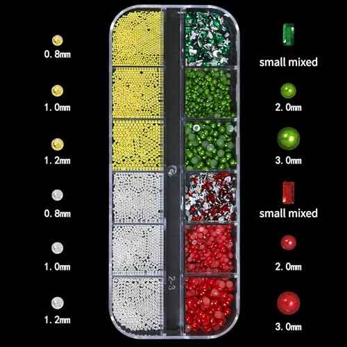 Christmas Nail Charms - 3D Bow Nail Charms, Pearls, Red & Green Nail Rhinestones, Santa, Snowman, White Snowflake, Metal Caviar Beads, with Kit, for Nail Art, Gift