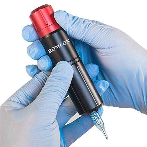 Rotary Tattoo Machine Pen with Motor and Aircraft Aluminum Alloy Carved Long Tattoo Machine Gun for Beginner Tattoo Artists