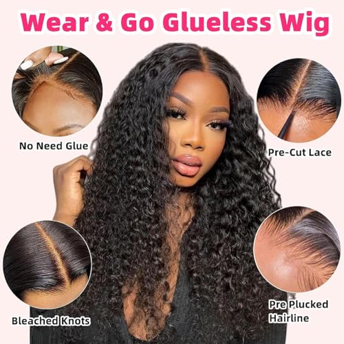 Wear and Go Glueless Wigs Human Hair Pre Plucked Pre Cut for Beginners Deep Wave Lace Front Wigs Human Hair Upgraded No Glue Ready To Wear 4x4 Lace Closure Glueless Wigs for Women 18 Inch