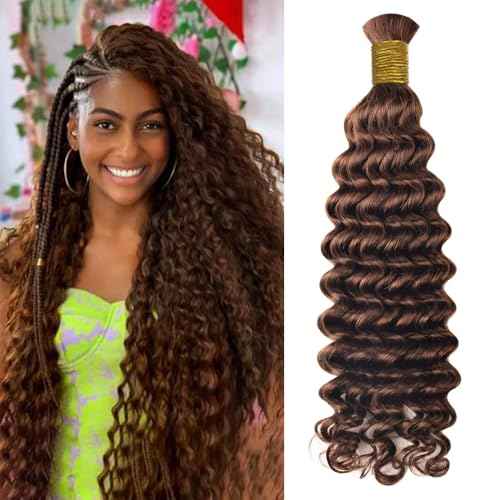 Medium Brown Braiding Hair Bulk Hair 100% Human Hair #4 Deep Wave Human Hair For Boho Braids 100g Bohemian Knotless Braid In Hair Extensions No Weft 20 Inch