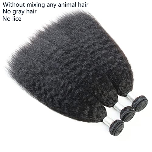 Kinky Straight Bundles Human Hair Yaki Straight Bundles Weave 12 14 16 inch Real 100% Unprocessed Brazilian Remy Hair Extensions Natural Color 12a