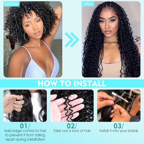 S-noilite Human Braiding Hair for Boho Braids 100% Unprocessed Brazilian Virgin Bulk Hair 3 Bundles/Pack 110g 24 Inch Deep Wave Bundles Human Hair for Bohemian Knotless Braids No Weft #1B