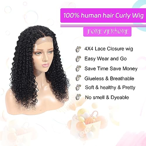 Forevermore Curly Bob Wigs Human Hair 4X4 Closure For Women Glueless 22 Inch Water Wave Wet and Wavy Lace Front Wigs Curly Human Hair Wigs 150% Density Natural Color Clearance