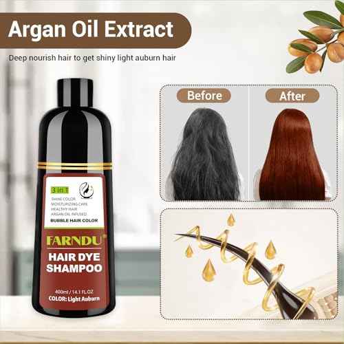 Light Auburn Hair Dye Shampoo for Women Men Gray Hair Coverage and Herbal Ingredients 3 In 1 Hair Color Shampoo