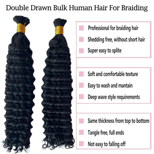 Bulk Hair Double Drawn Human Bundles Spanish Curly Extensions For Boho Knotless Braiding No Weft Water Wave Full End Burmese Bulk Hair Boho Braids for Women 20inch 1Bundle 100g
