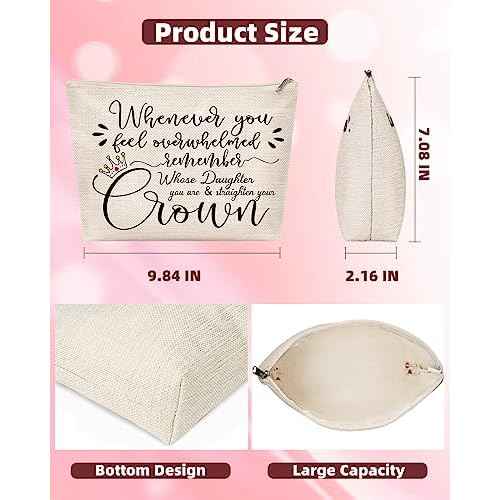 Daughter Choice, Inspirational Makeup Bag for Daughter from Mom Dad, Best Bonus Step Daughters Graduation Birthday Present from Step Mom, Small Linen Straighten Your Crown Cosmetic Bags