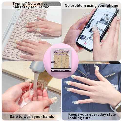Sun&Beam Nails Adhesive Tabs 25 Sheets for Press On False Nail Tip Gel Glue Double Sided Tape Stickers Waterproof Transparent Strong Sticky (25 Sheets/600 Pcs)