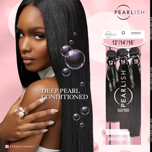 Sensationnel Pearlish multi bundle - straight deep pearl conditioned 15a soft remy beauty supply sew in or glue on human hair layered lengths (10 12 14 inch, NATURAL)