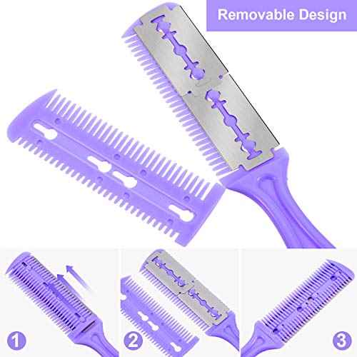 Boao 5 Pieces Dual-Sided Cutting Scissors, 20 Razors, and Thinning Comb with Double Edge for Precise Slim Haircuts (5 Colors)