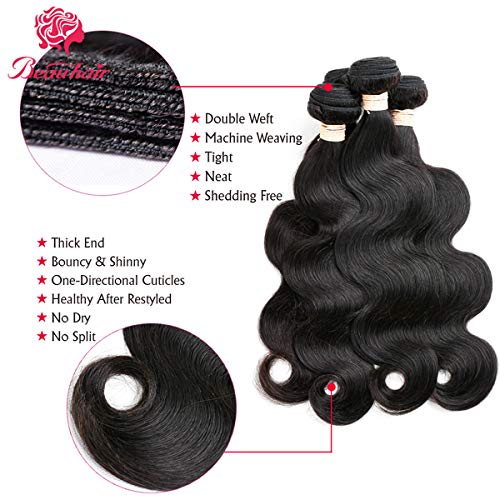 Body Wave Human Hair Bundles - 18, 20, 22 Inch - 3 Bundles - 12A Grade - 100% Unprocessed Brazilian Virgin Hair Extensions for Black Women