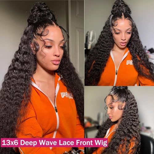 Deep Wave Lace Front Wigs Human Hair 200 Density 13x6 HD Lace Frontal Wigs Pre Plucked Curly Human Hair Wig Wet and Wavy Lace Front Wigs Glueless Wig For Women (20 Inch)
