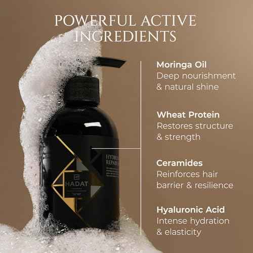 HADAT Intensive Repair Shampoo ? Premium Strengthening Formula with Moringa Oil & Hyaluronic Acid ? For Dry, Damaged, Color-Treated Hair ? Low Sulfate ? Salon Quality