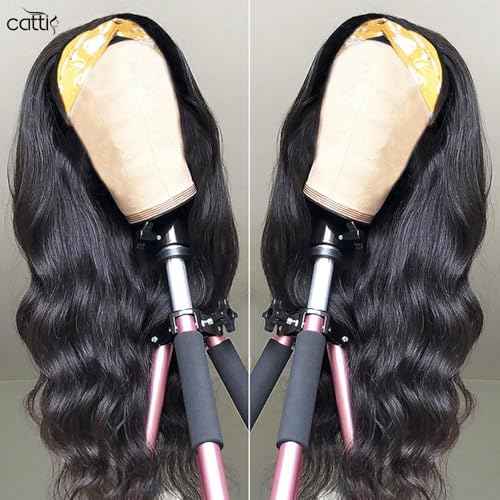 catti Headband Wig Human Hair Body Wave Headband Wigs Glueless None Lace Front Wigs Human Hair Brazilian Virgin Hair Machine Made Half Wigs for Black Women 150% Density (16" Headband wigs)