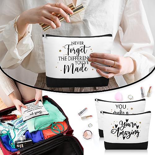Cunno 30 Pcs Canvas Zipper Pouch Bulk Inspirational Quotes Makeup Bags 6 Style Women Employee Christmas Appreciation Gifts for Emergency Nurse Teacher Travel Toiletry Organized(Classic)
