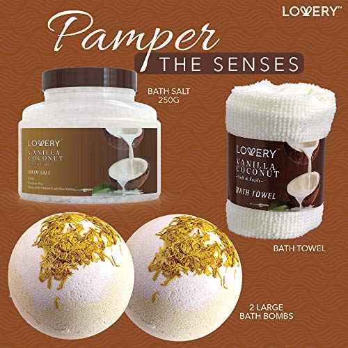 Christmas Gifts For Women Gift Basket for Women? 9 Piece Set of Vanilla Coconut Home Spa Set, Includes Fragrant Lotions, Extra Large Bath Bombs, Coconut Oil, Luxurious Holiday Bath & Body Gift Sets