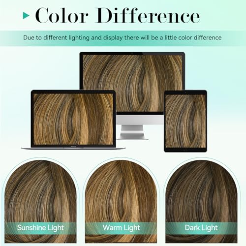 Ukira Balayage Clip in Hair Extensions Real Human Hair, 22 Inch 75g 4/27/4 Chocolate Brown to Caramel Blonde Ombre Human Hair Extensions, Natural Straight Remy Human Hair Clip ins for Women