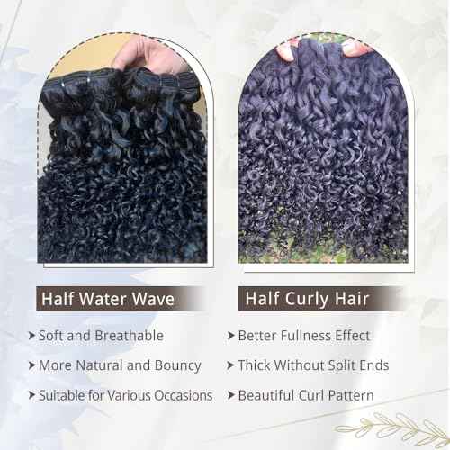 Pixie Curly Bundles Human Hair Water Wave Human Hair Bundles 16 18 20 Inch Kinkycurly Bundles 3c4a Quick Weave Water Wave with Spiral Curly End 100% Raw Virgin Hair Extensions 3pcs Wavy Natural Black