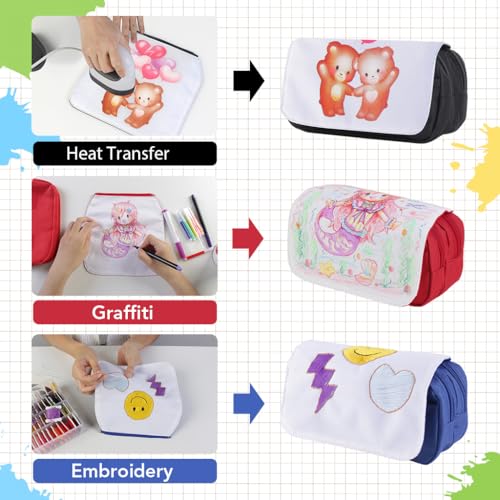2 Pcs Blank Sublimation Pencil Case Cosmetic Bags Printable Multipurpose DIY Makeup Bags Toiletry Pouch with Removable Flap-Blue