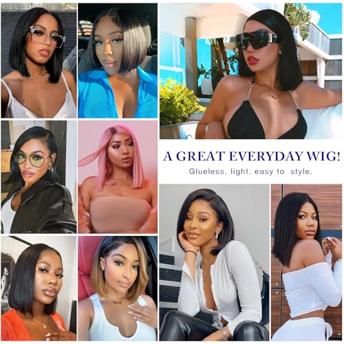 14 Inch Bob Wig Human Hair 13x6 Hd Transparent Lace Front Wigs Human Hair Pre Plucked Glueless Bob Wig 180% Density Short Straight Bob Wigs For Women