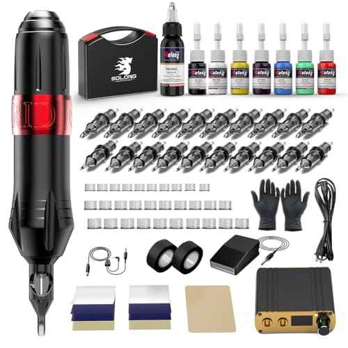 Tattoo Gun Kit,Solong Tattoo Gun Starter Kit with Anti-fatigue Mode Power Supply with 20pcs Different Type Needles Cartridges for Tattoo Artist with Portable Tool Case