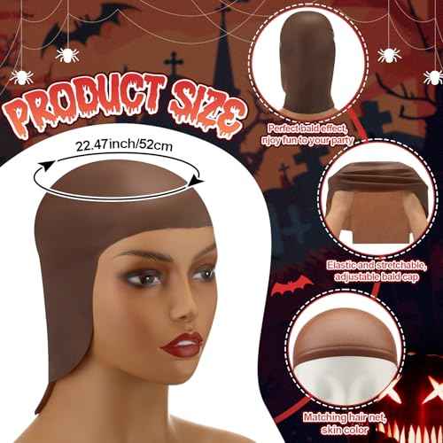 Syhood 2 Pieces Halloween Bald Cap Makeup Latex Bald Hat Head Wig Caps Cosplay Costume for Adults