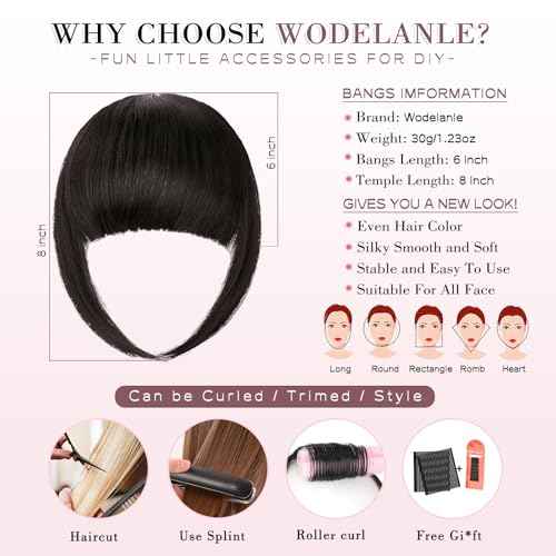 Clip in Bangs,Natural Fake Bangs Hair Clip,Dark Brown French Bangs Fringe with Temples Hairpieces for Women Clip on Bangs Hair Extenisons Curved Bangs for Daily Wear