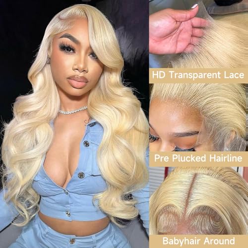 613 Lace Front Wig Human Hair 13x6 Blonde Lace Front Wigs Pre Plucked 200% Density 613 Body Wave Hd Lace Frontal Wigs Human Hair Glueless 613 Blonde Wig 24 Inch
