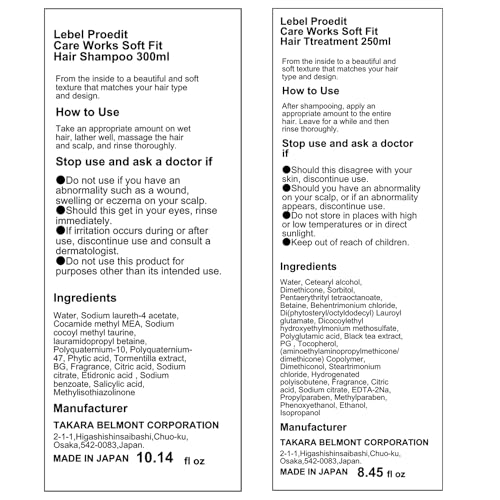 Lebel Proedit Care Works Hair Shampoo 300ml & Hair Ttreatment 250ml Set - Soft Fit