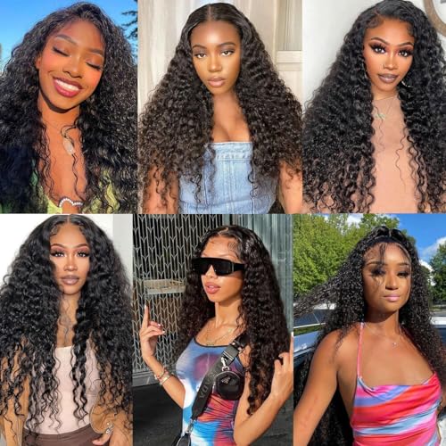 Deep Wave Human Hair Bundles 12 14 16 Inch 100% Unprocessed Short Brazilian Curly Bundles Human Hair Natural Black Color for Women