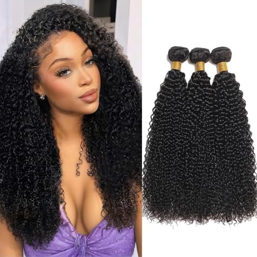 Kinky Curly Bundles Human Hair 18 20 22 Inch Human Hair Bundle 100% Unprocessed Brazilian Virgin Hair 3 Bundles for Black Women Weave Extensions Natural Black
