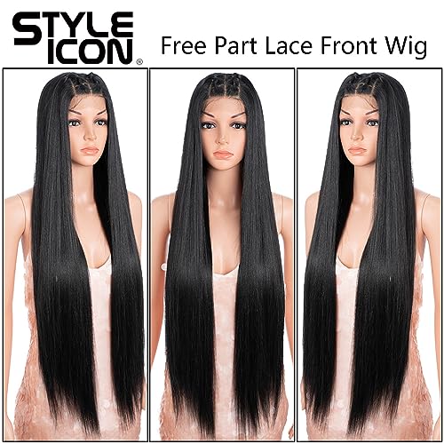 Style Icon 36¡± Super Long 13x4 Lace Wig Easy-360 Lace Frontal Wigs Free Part Lace Front Wigs with Baby Hair (36¡°, 1B)