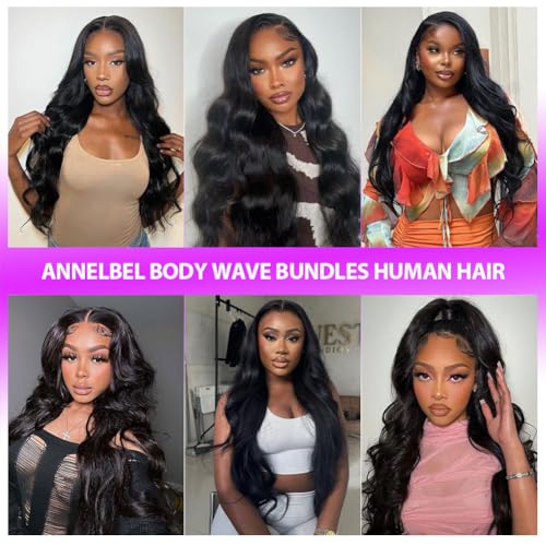12A Human Hair Bundles Body Wave Bundles Human Hair 100% Unprocessed Brazilian Virgin Hair 3 Bundles Human Hair for Women 16 18 20 Inch Natural Black