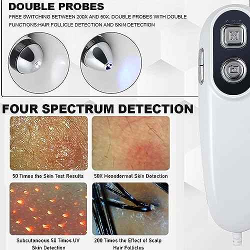 Skin Diagnosis Hair Analyzer, 11 Inch 50X 200X LCD Screen Digital Skin Detector Moisture Tester Hair Skin Analyzer Rechargeable Skin Oil Moisture Magnifying Tester