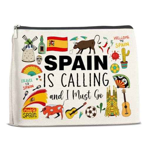 Spain Souvenirs Cosmetic Bag - Spain Travel Gifts for Women Girls Zipper Makeup Pouch Small Makeup Bag (1Pcs)