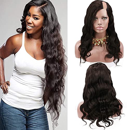 Laft U Part Human Hair Wigs Natural Color Body Wavy Style Lace Front Wig with Baby Hair 180% Density 12inch
